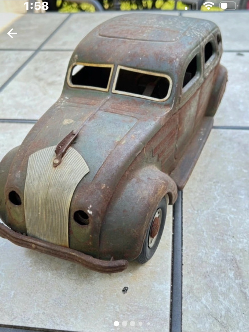 Vintage Metal Toy Sedan — Rusted Patina